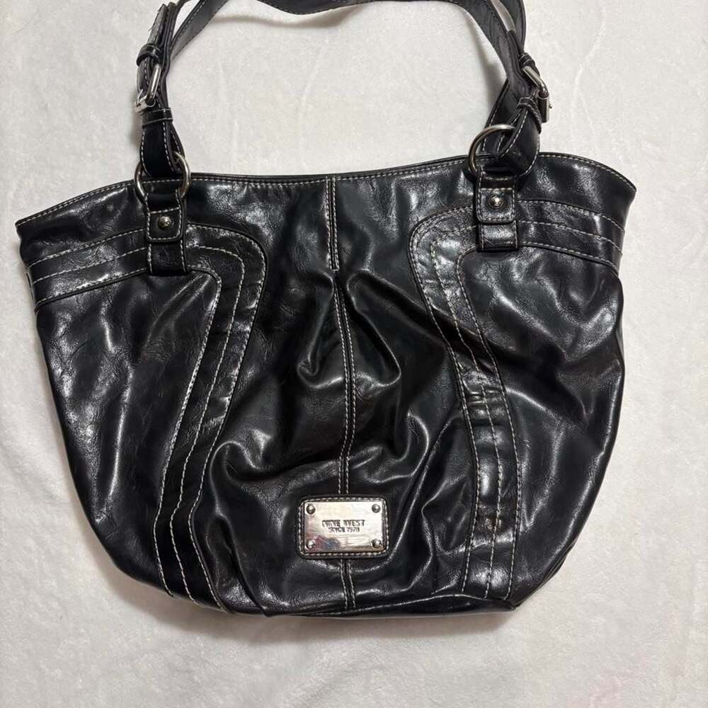 Nine West Black Faux Leather Tote Shoulder Bag